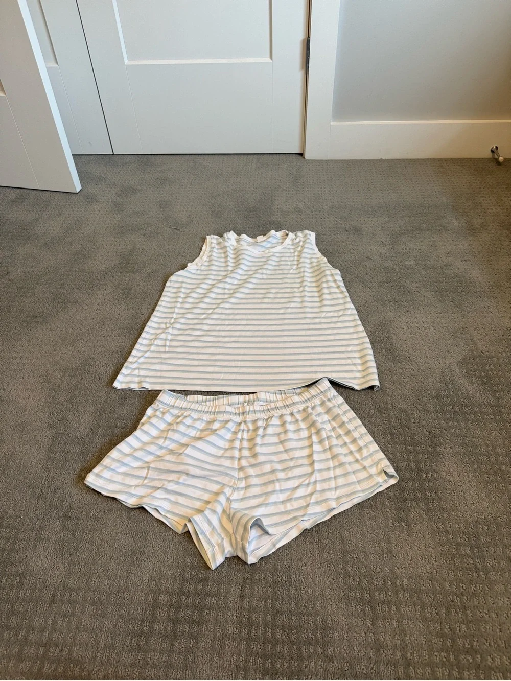 Light Blue & White Striped Sleeveless Pajama Tank and Shorts Set